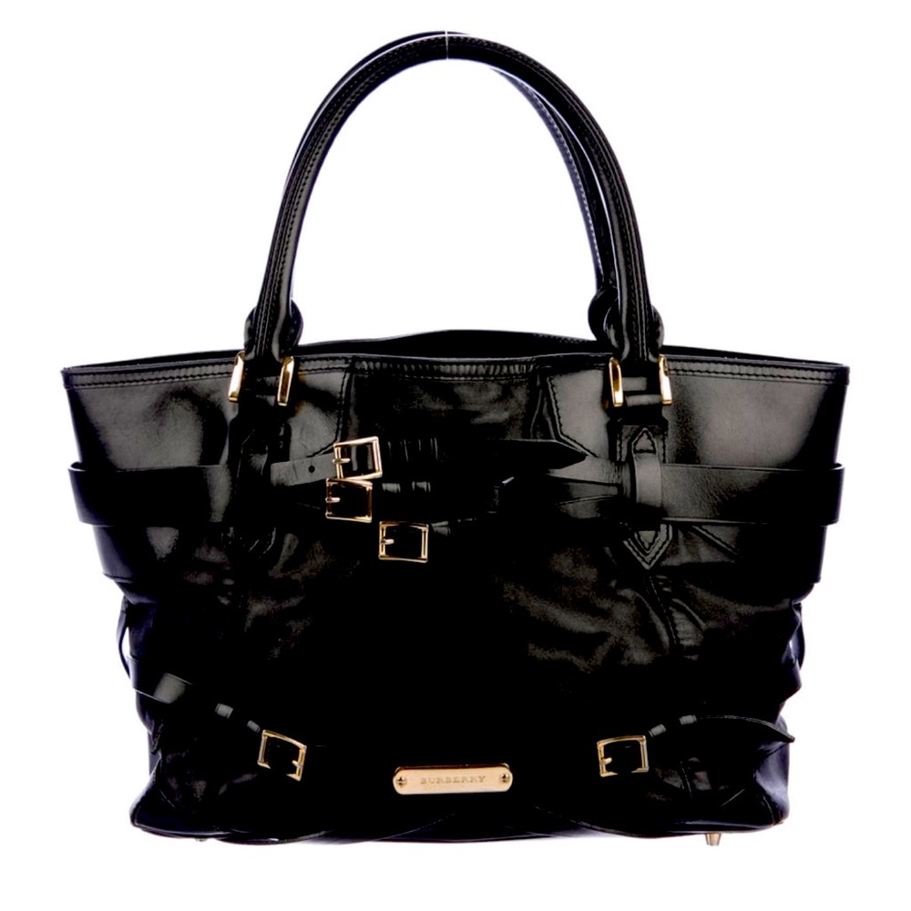 Authentic Burberry Belted Bridle Tote in Black with Gold Hardware